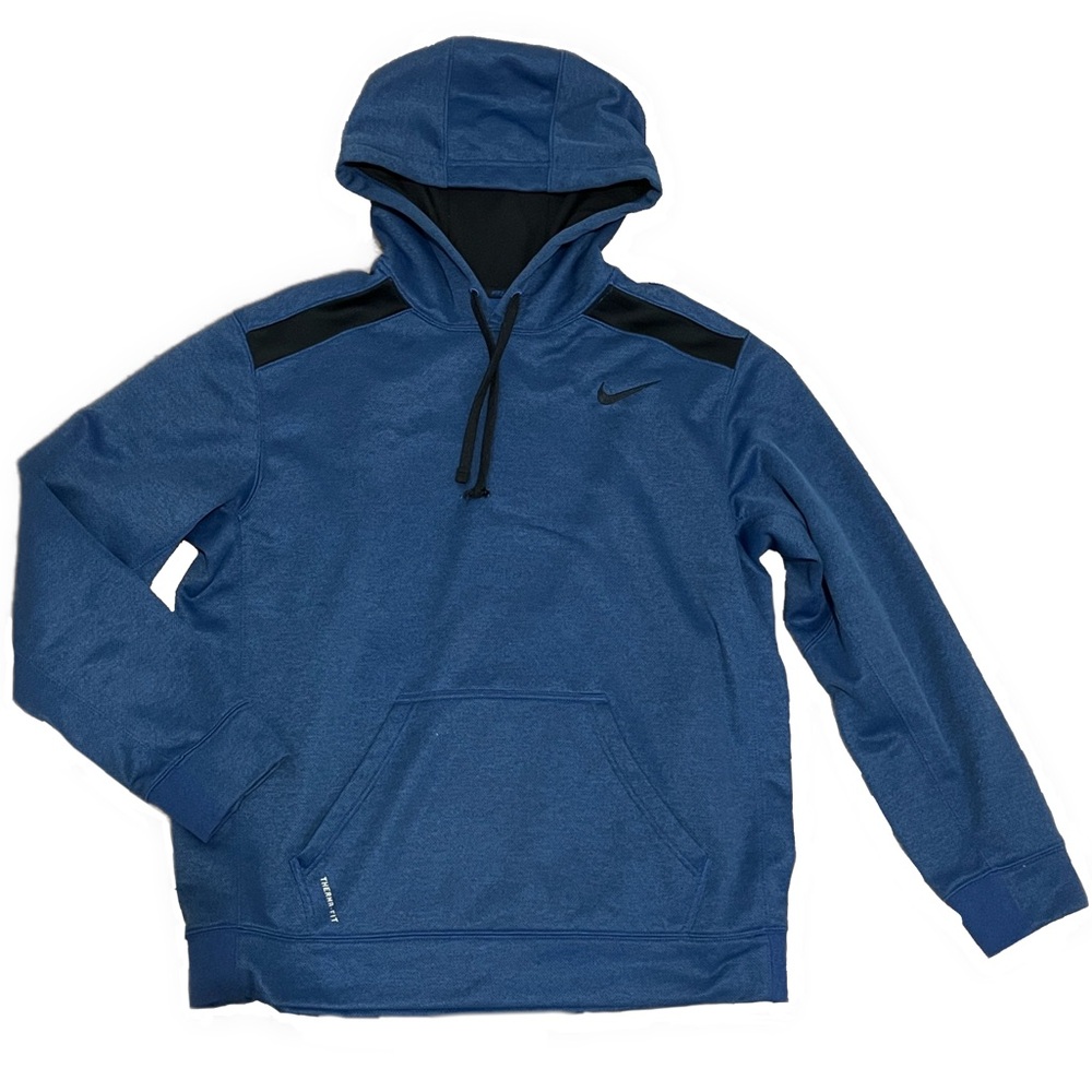 Nike Men's Blue and Black Pullover Hoodie